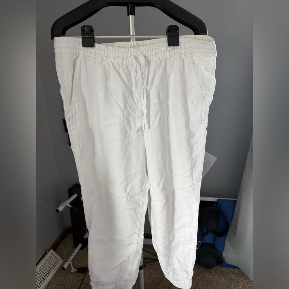 J. Crew White Drawstring Linen-Blend Jogger Pants